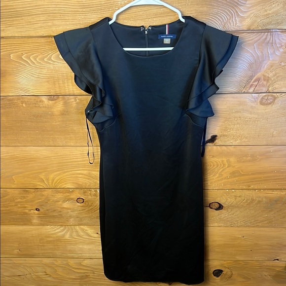 Tommy Hilfiger Women Scuba Crew Neck Flutter Ruffle Cap Sleeve Dress 10 cocktail - Picture 1 of 9